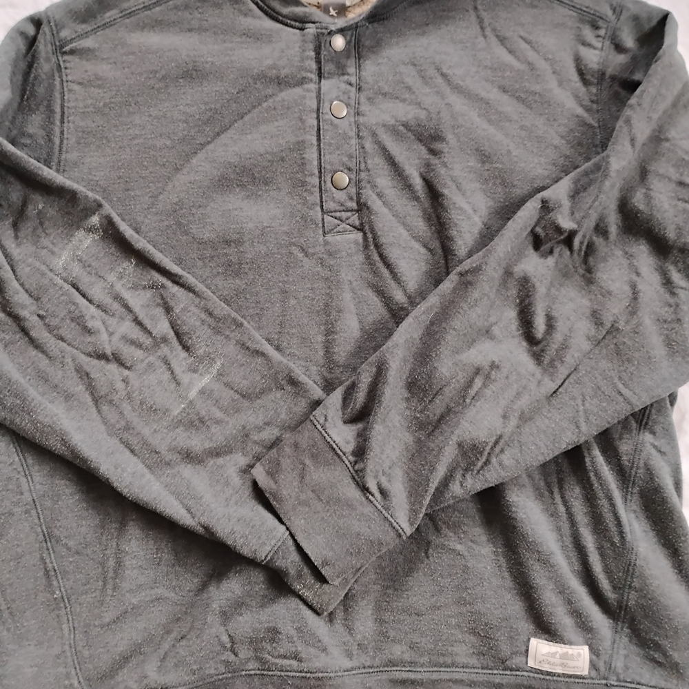 Eddie Bauer Mens Sherpa Lined Grey Pullover Sweater Size Large